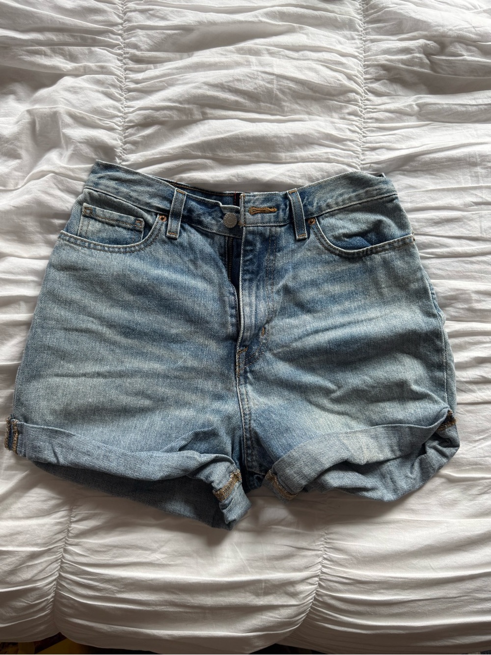 BDG Light Wash High-Rise Rolled Hem Denim Shorts